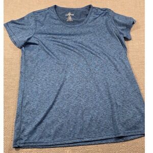 Real Essentials Womens Blue Space Dye Heathered Short Sleeve Active Tee Size M